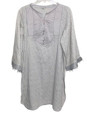Sapphire Tunic Kurta Womens Large Pakistani Top Eyelet Lace Pleated Beaded Boho